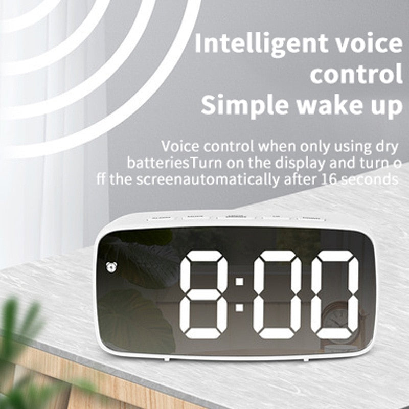 Espelho de LED Relógio de Mesa Alarme Digital Exibição de Tempo